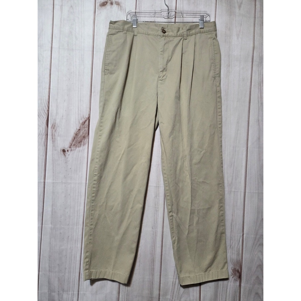 Cutter & Buck Mens Pleated Chino Pants Khaki Cotton Twill 36x30 Tan Straight Leg